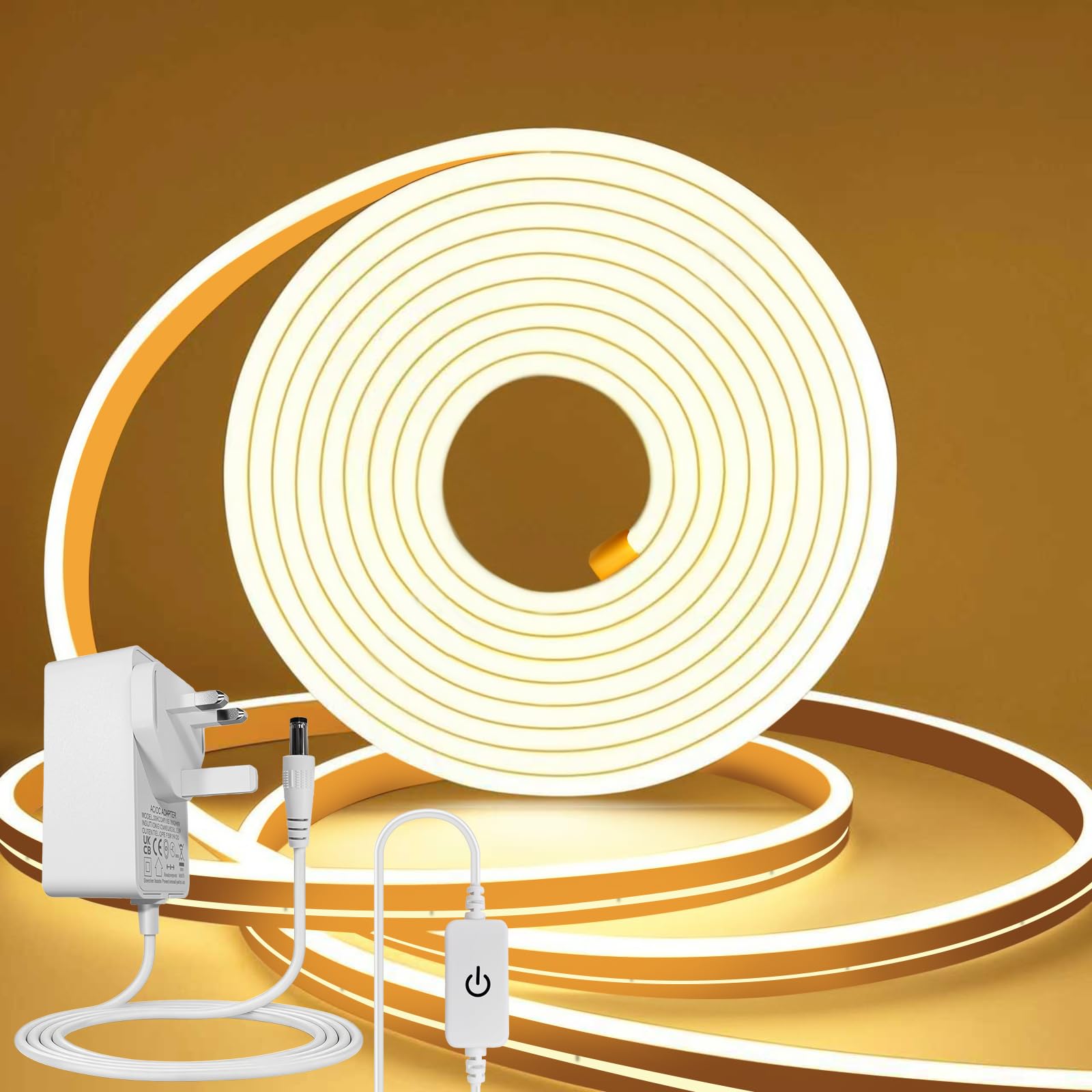 ROMANJOY LED Strip 10M Warm White 2700K Dimmable, 24V Cuttable Neon Rope Light, Outdoor Waterproof Silicone Strip Lights for Garden, Bedroom, Ceiling, Cabinet, Kitchen, Wall, Eaves
