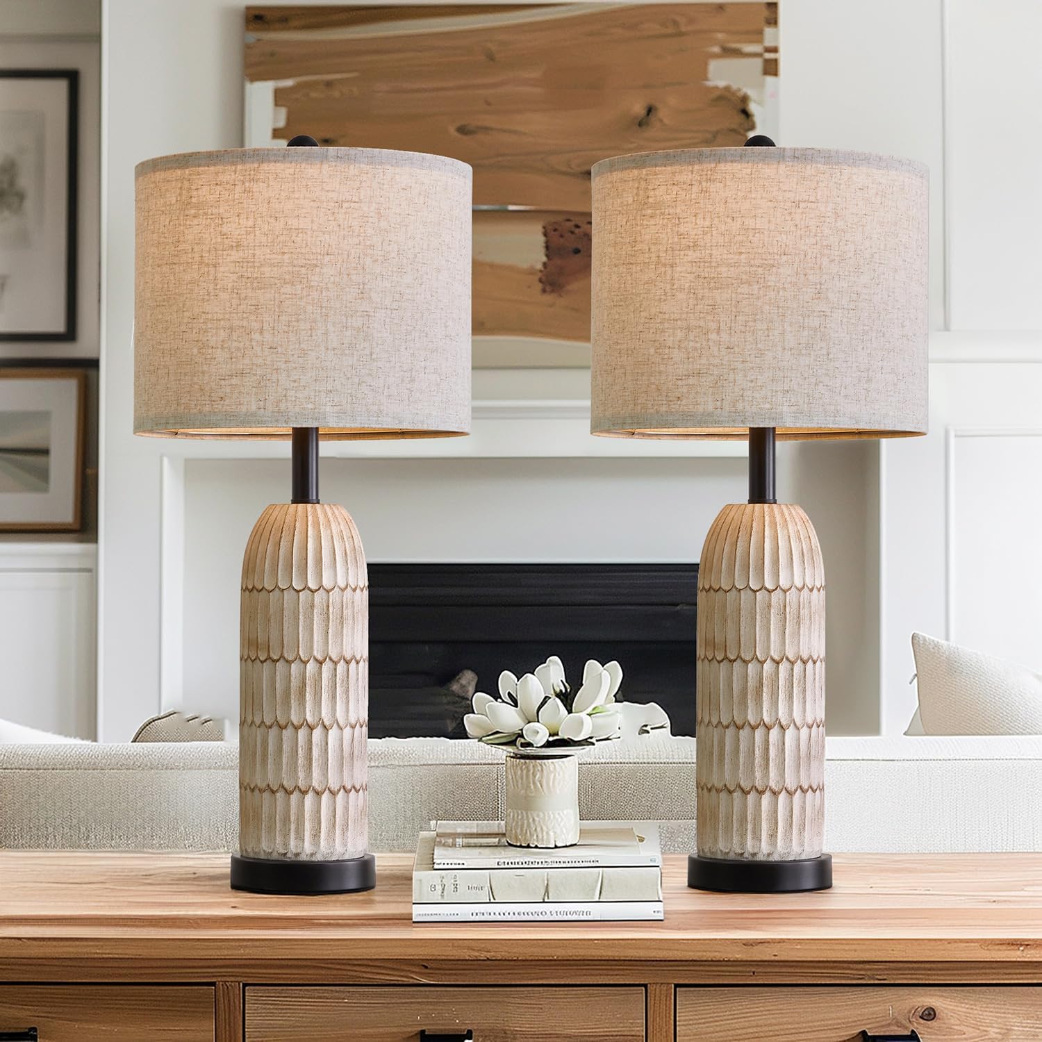 OYEARS 26.5" Table Lamp Set of 2 for Bedroom Living Room with USB A+C ...