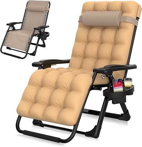 Miniatura 14 de Suteck Silla de Gravedad Cero, Silla de Camping Reclinable con Cojín Removible, Bloqueo Mejorado y Portavasos, Sillas Reclinables de Patio Plegables