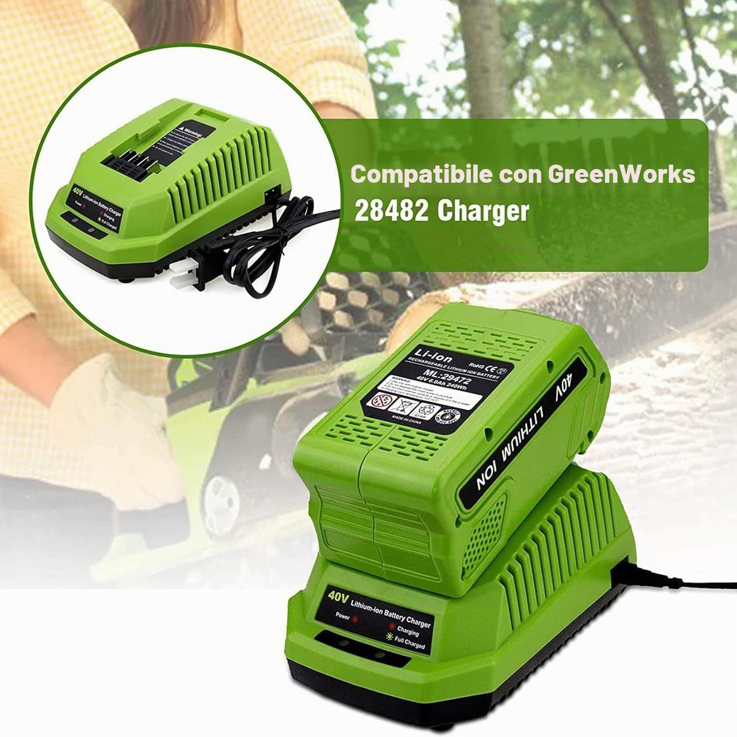 Batteria di ricambio da 40 V per Greenworks 40 V 2,0 Ah compatibile con tutti gli utensili elettrici G-MAX 40V G40B2 G40B4 G40B5 G40B25 29462 29472 20202 20302 25312 25322 (capacità effettiva)