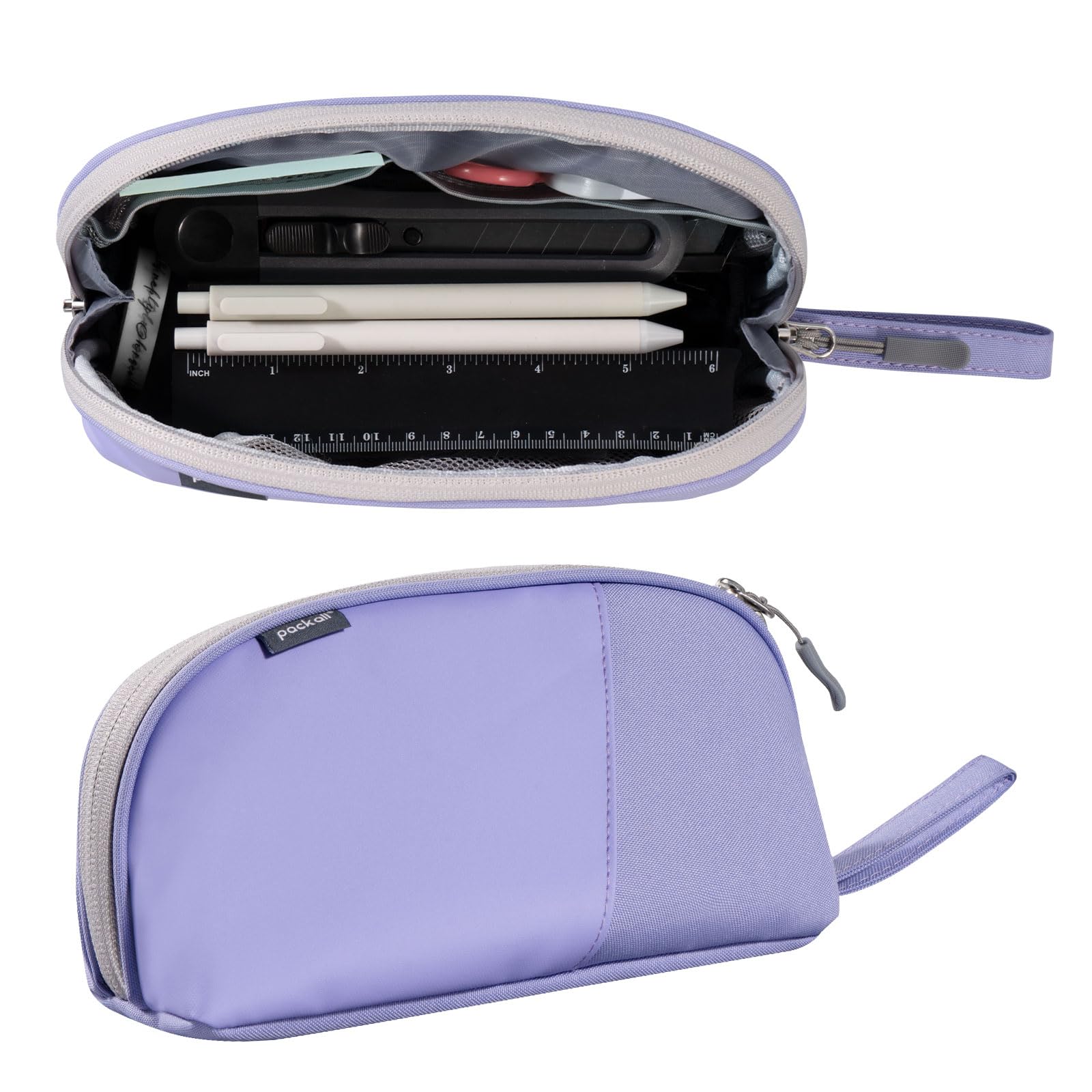 pack all Estuche para lápices, bolsa grande con cremallera, bolsa de papelería portátil, bolsa de maquillaje, bolsa de lápices para oficina en casa (morado)