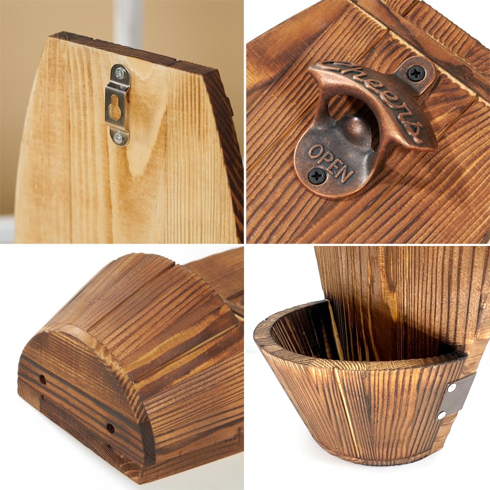 Houten wandmontage biervat flesopener, vintage flesopener met dop