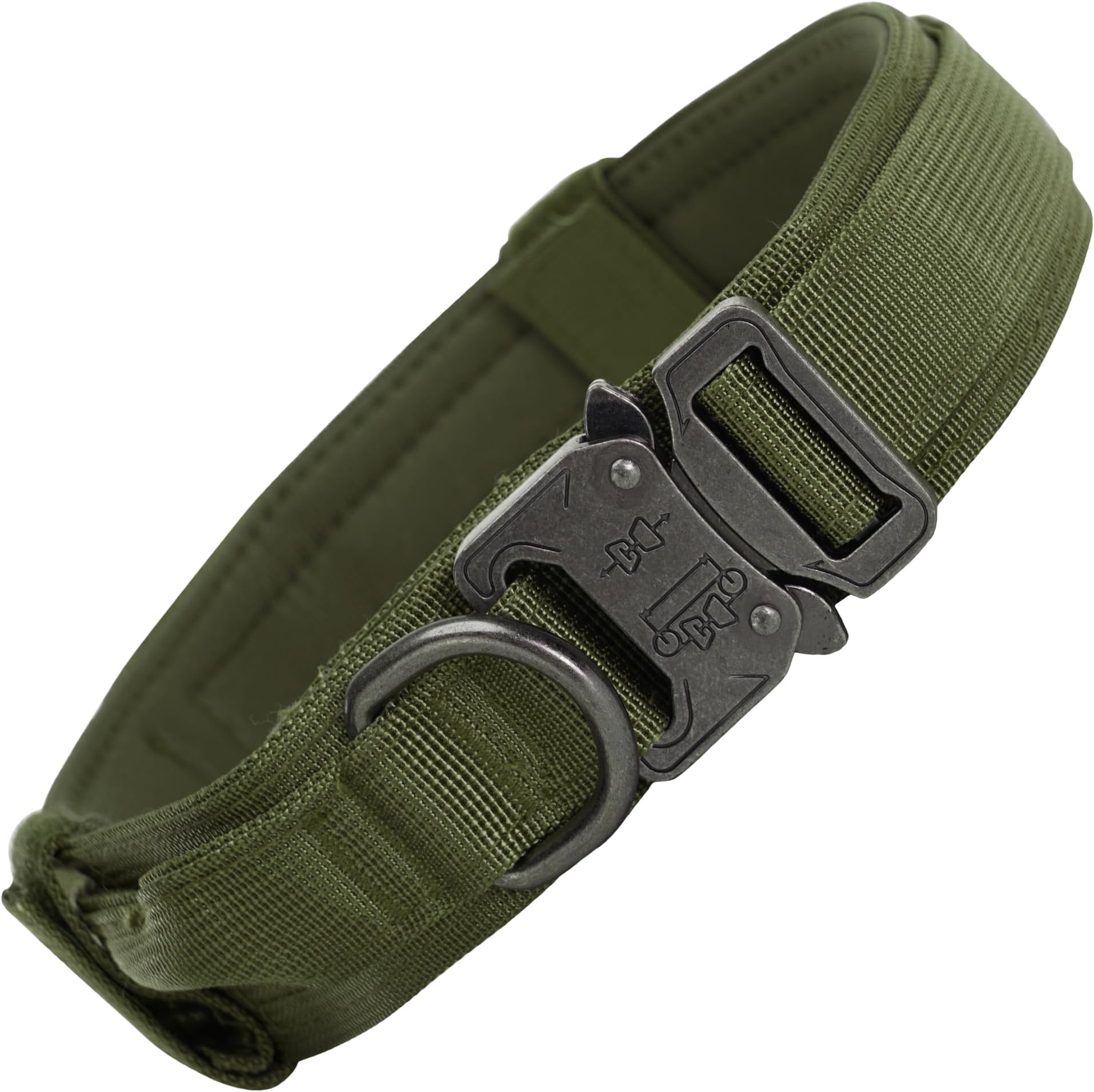 Metal Dog Collar for Training and Walks | Nylon Collar with Tactical Metal Buckle and D-Ring for Medium and Large Dogs | Dog Collar for Heavy Breed Dogs (Large, Army Green)
