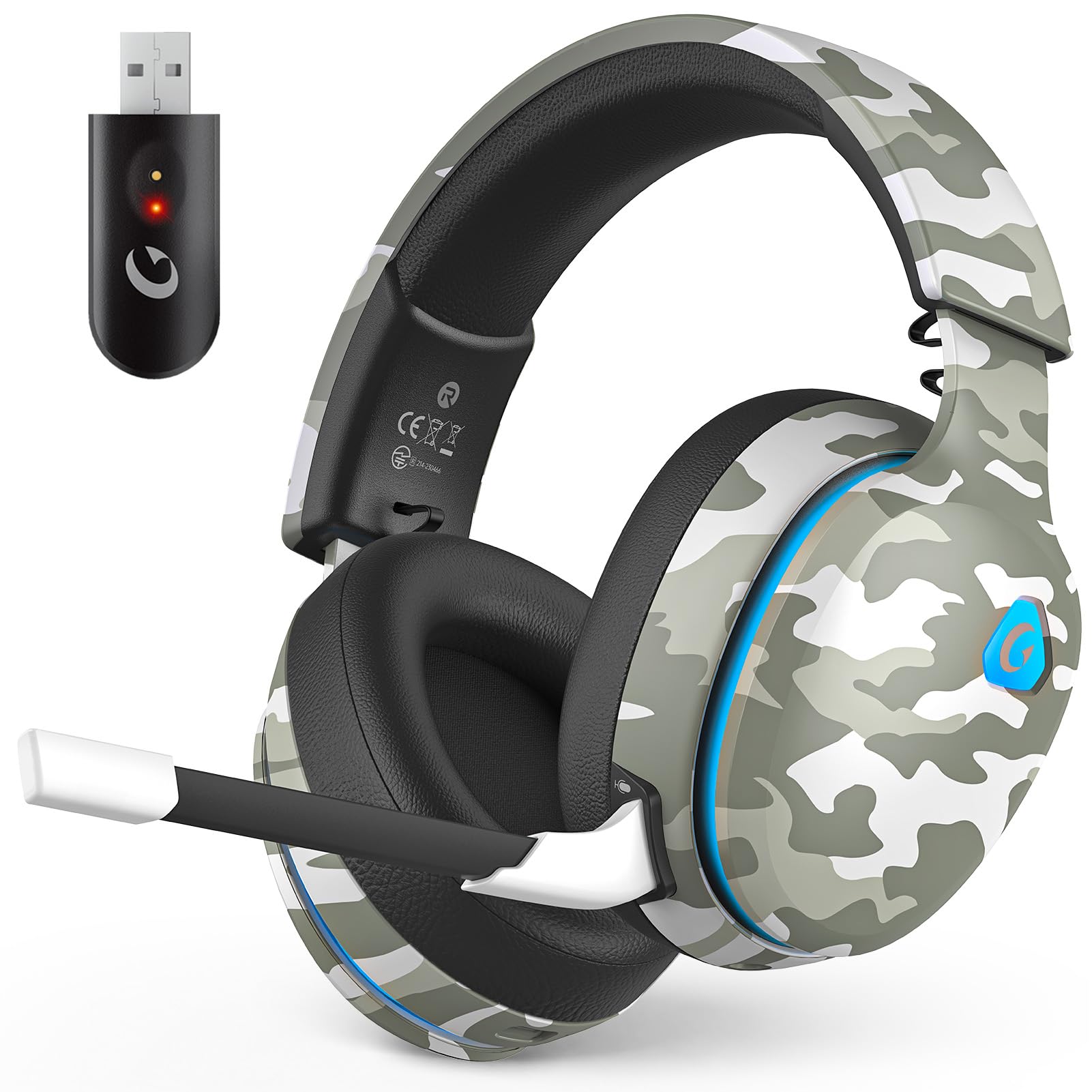 AOC 2.4GHz Wireless Gaming Headset for PS5, PS4, PC, Switch, 45Hr, Camo