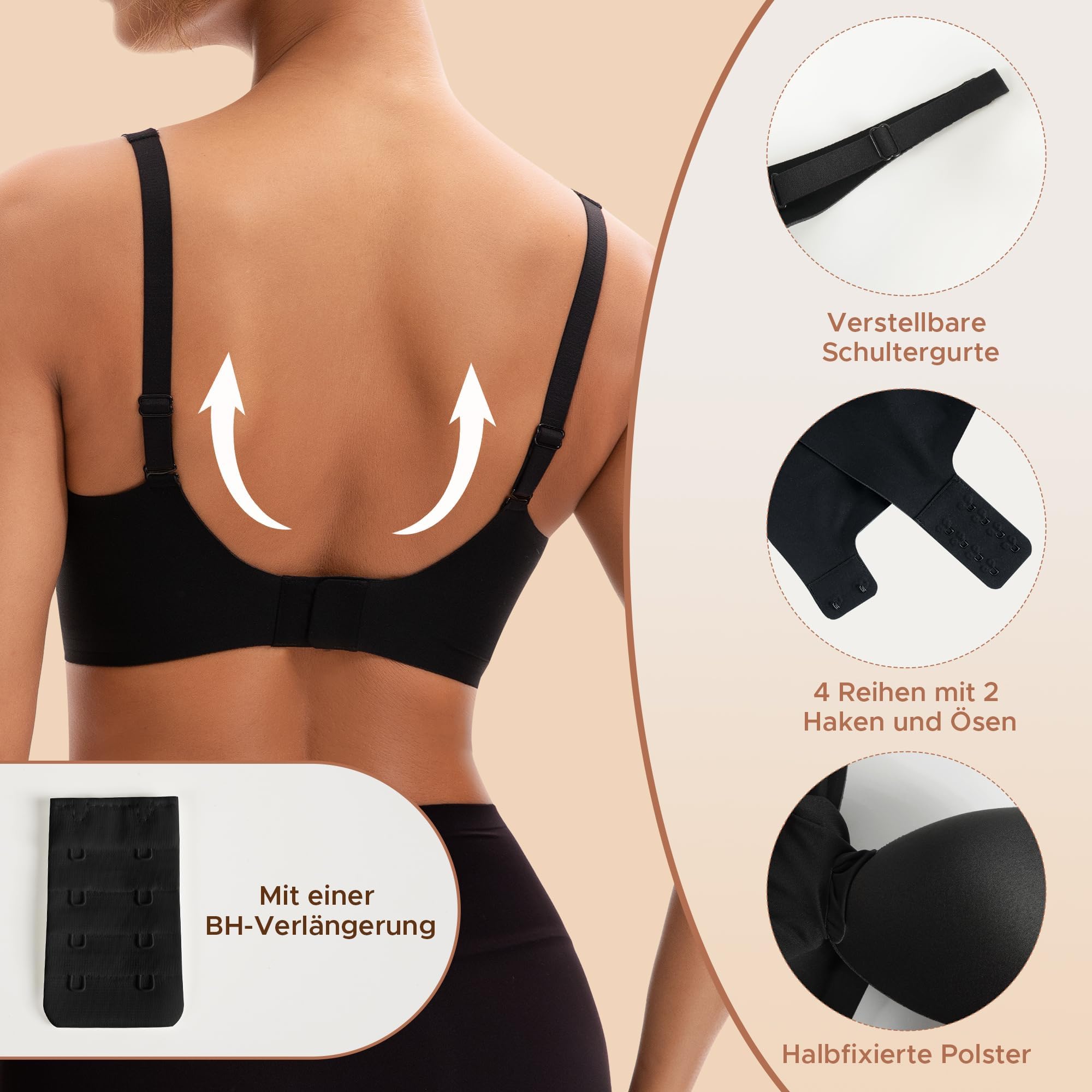 INNERSY Sujetador sin Aros Mujer Comodos Sujetadores con Relleno sin Costuras Cuello en V Básico