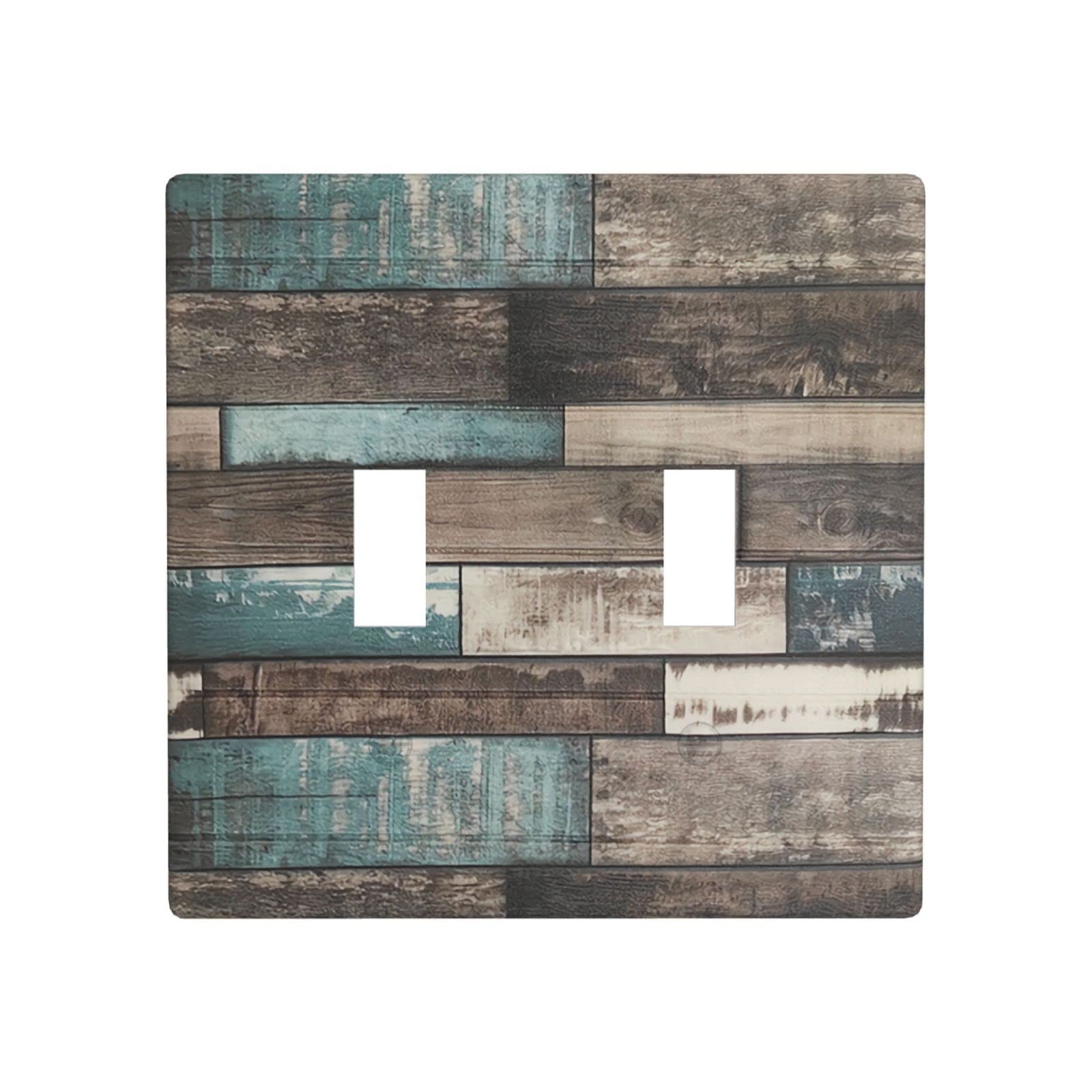 Photo 1 of 3 SETS - Abstract Blue Black Light Switch Cover 2 Gang 1 Toggle 1 Rocker Decorative Combo Wall Plate Cover For Kids Bedroom Kitchen 4.5 X 4.5 Inches Combo: Toggle / Rocker; AND, Rustic Wood Light Switch Cover Decorative Farmhouse Double Toggle Wall Plate