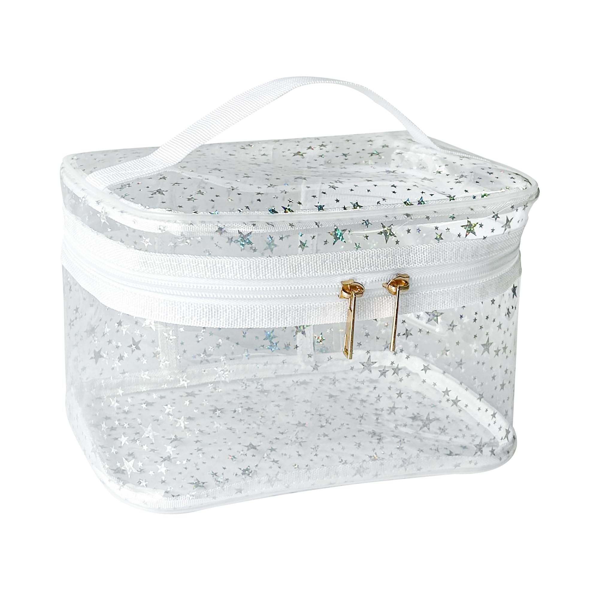 TotePrint Sternenmuster PVC Kosmetiktasche Wasserdicht Quadratische Eimerform 22x14x14cm Reise Makeup-Organizer (1er Pack) (Transparent)