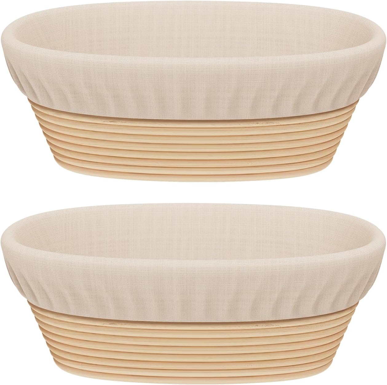 Sondiko Oval Bread Proofing Basket (2 Pack), Handmade Banneton Bread Proving Basket Brotform with Bread Lame, Dough Scraper, Proofing Cloth Liner for Sourdough Bread, Baking, (9.9 x 6 x 3 inches)