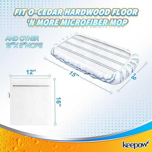 Miniatura 11 de KEEPOW Almohadillas reutilizables para fregona O Cedar Hardwood Floor'N More de microfibra, cabezales de repuesto para uso húmedo y seco, 15 x 8