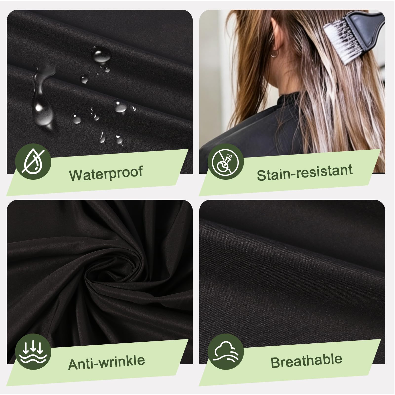 Cepillo de plumero de capa y cuello, impermeable, capa de corte de pelo de poliéster, capa de corte de pelo con cuello elástico ajustable (negro)