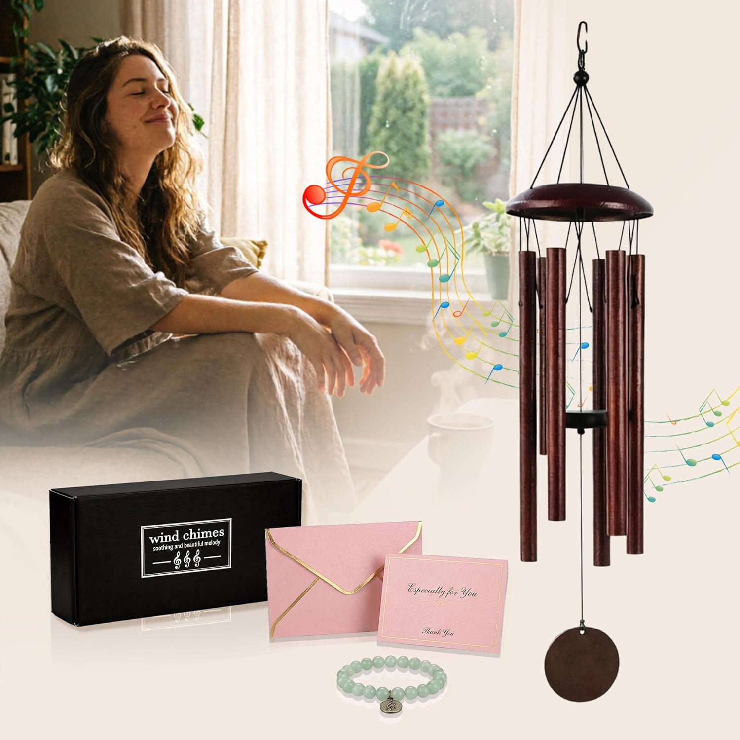 4Pack Memorial Sympathy Wind Chimes for Outside Set, Memorial Sympathy Gifts for Loss of Loved One, with Soothing Deep Tones, Bereavement Gifts for Grieving Family, Grief Gifts for Women, Bronze