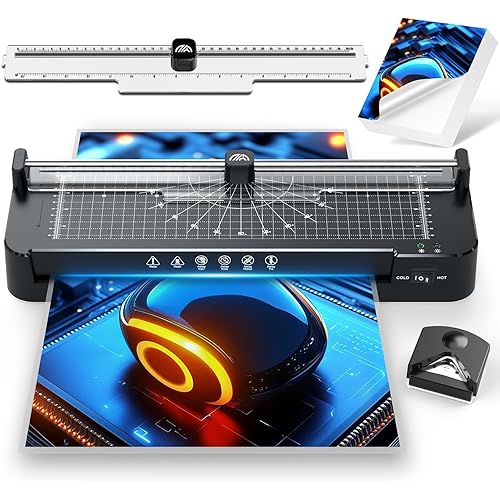 13in Laminator Machine with Paper Trimmer + 50pcs Sheets + Corner Rounder, Dual Hot/Cold Mode | Anti-Jam Technology | 90s Fast Preheat for A3/A4/A5/A6 Home Office School Use