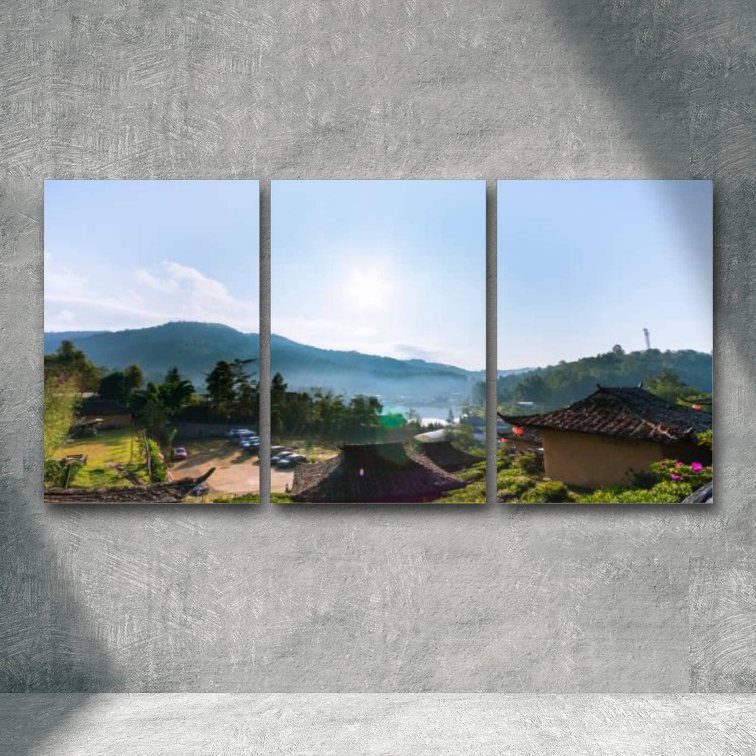 Canvas Wall Art Baan Rak Thai in Mae Hong Son Province in Thailand Giclee Prints Artwork Modern Painting Pictures Wall Decor for Home Office Bedroom Ready to Hang (16”x24”x3pcs)