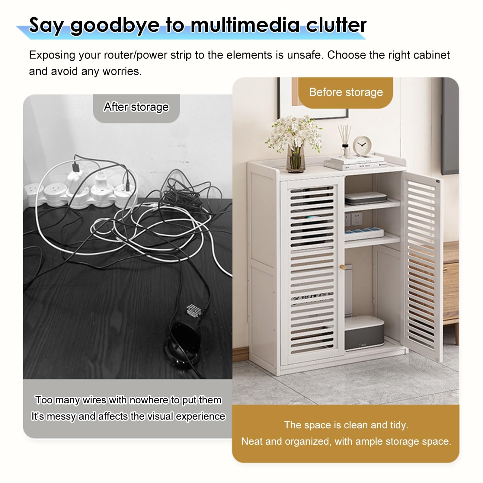 Armadio di archiviazione router WiFi e presa elettrica Elegante scatola da pavimento con ventilazione per casa e ufficio soluzione di gestione dei cavi per modem ed elettronica