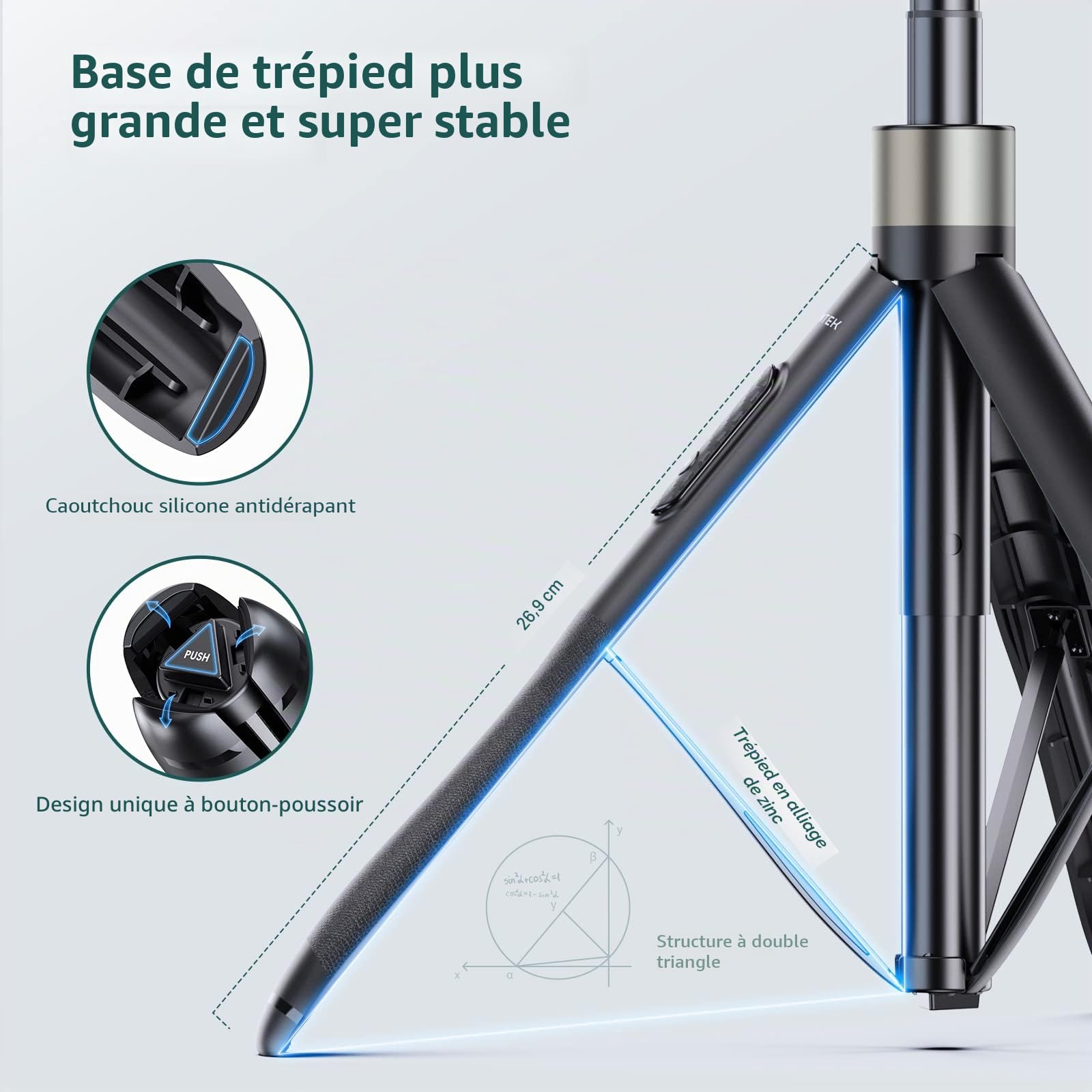 ATUMTEK 165cm Perche Selfie, Perche à Selfie avec Télécommande Bluetooth Amovible, Trepied Smartphone Extensible pour iPhone et Android, Enregistrement Vidéo, Blogage, Streaming en Direct, Noir