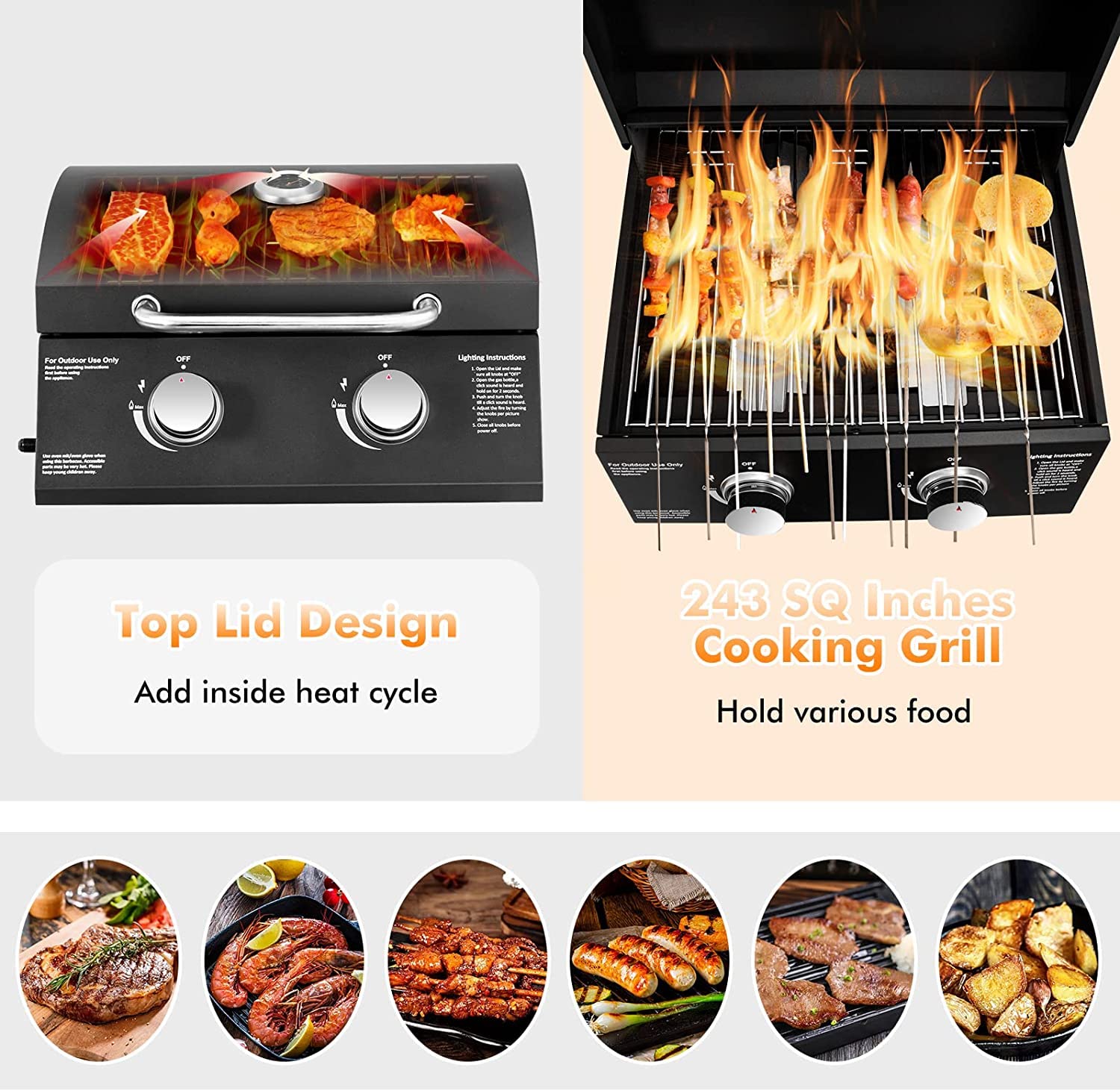 BESTFIRE Faltbarer Flachgrill – 3 Brenner, 45.000 BTU, Mit Zwei Klappregalen & Rädern, 91 Cm Kochfläche