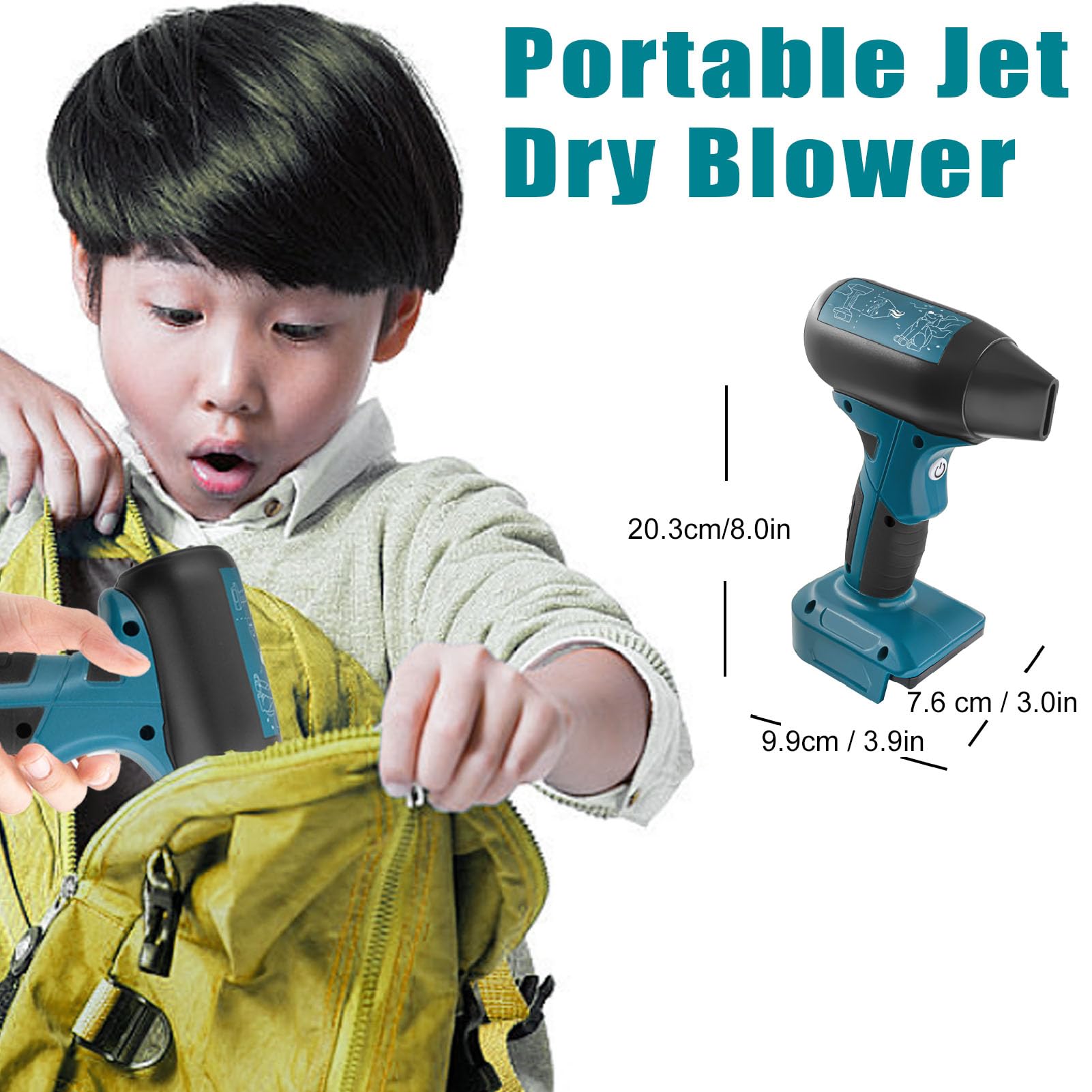 Respicefinem Mini Blower 130000RPM Handheld Turbofan for Car Dryer Dust Removal Suitable for BL1815 BL1820 BL1830 18V Series Lithium Battery with Strong Wind 4 Speed Wind Levels