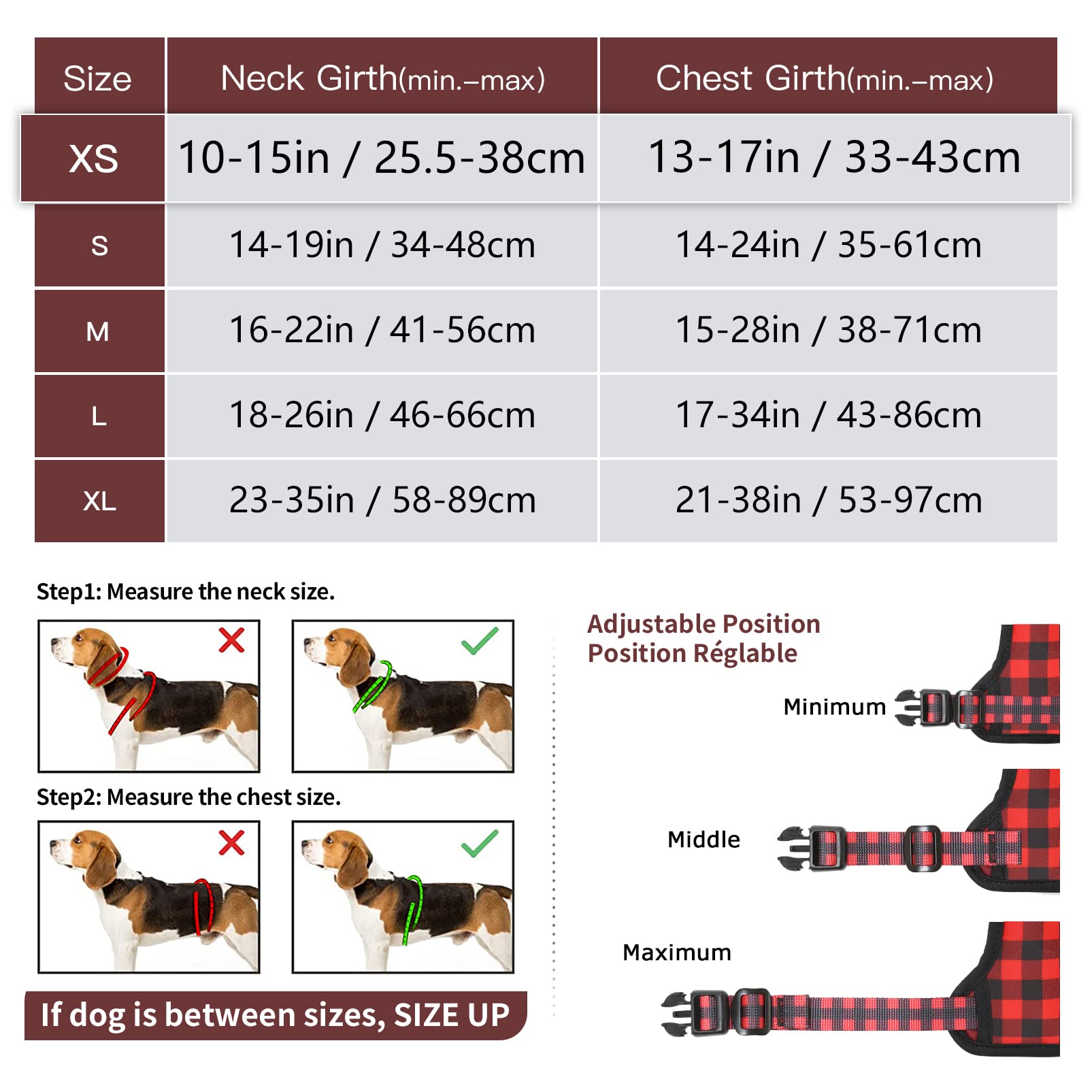 HEELE Pettorina per Cani No-pull Pettorina Cane con Manico Imbracatura Riflettente Traspirante, Pettorina Cane Taglia Piccola per Camminare, Addestrare Le Passeggiate, Plaid Nero-Rosso, XS