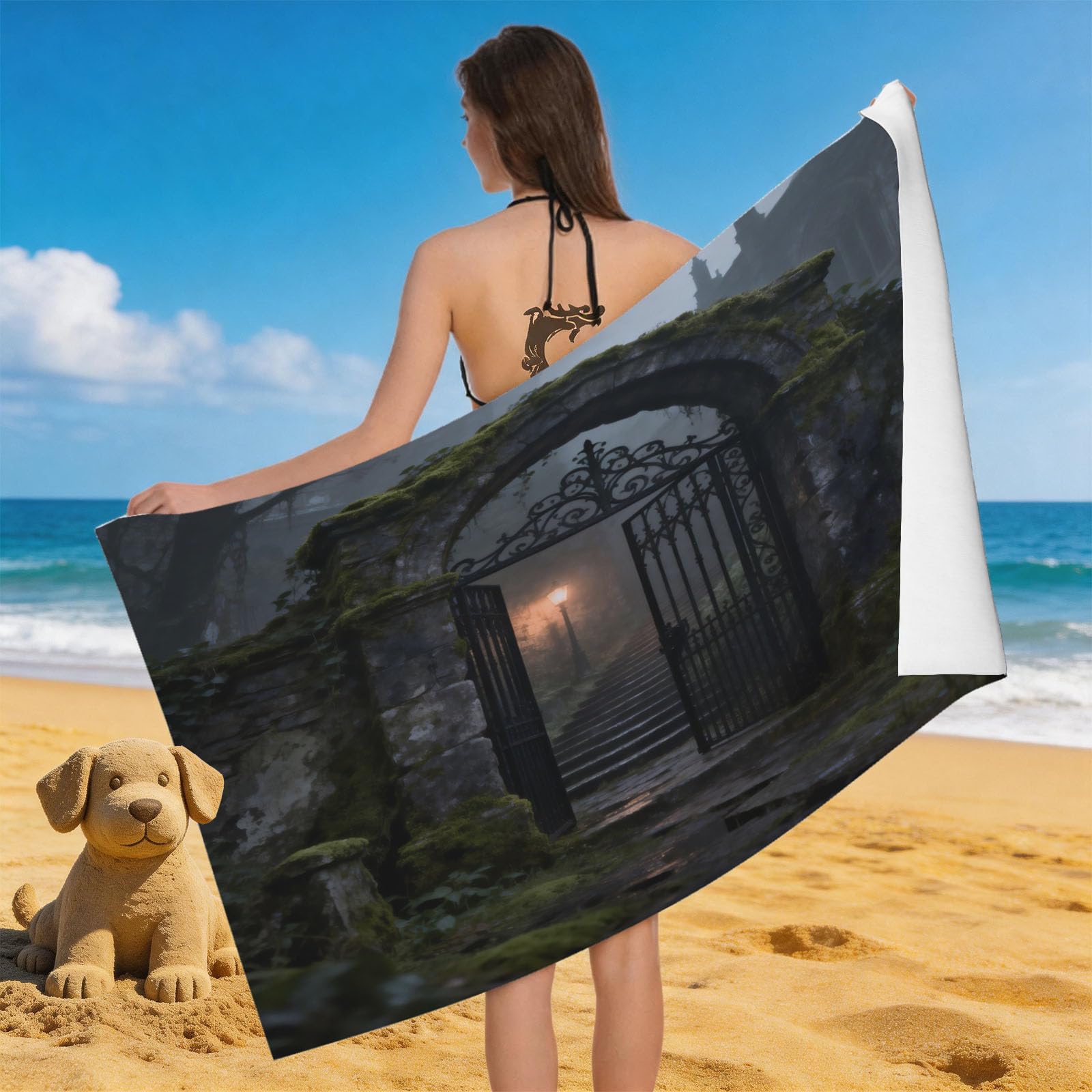 Leichong 3D Dreamy Beach Towel Large Microfiber Soft Quick Dry for Adults, Misty Fog Bath Towel Lightweight Soft Absorbent for Travel Swimming Pool Sports, 80 x 160 cm