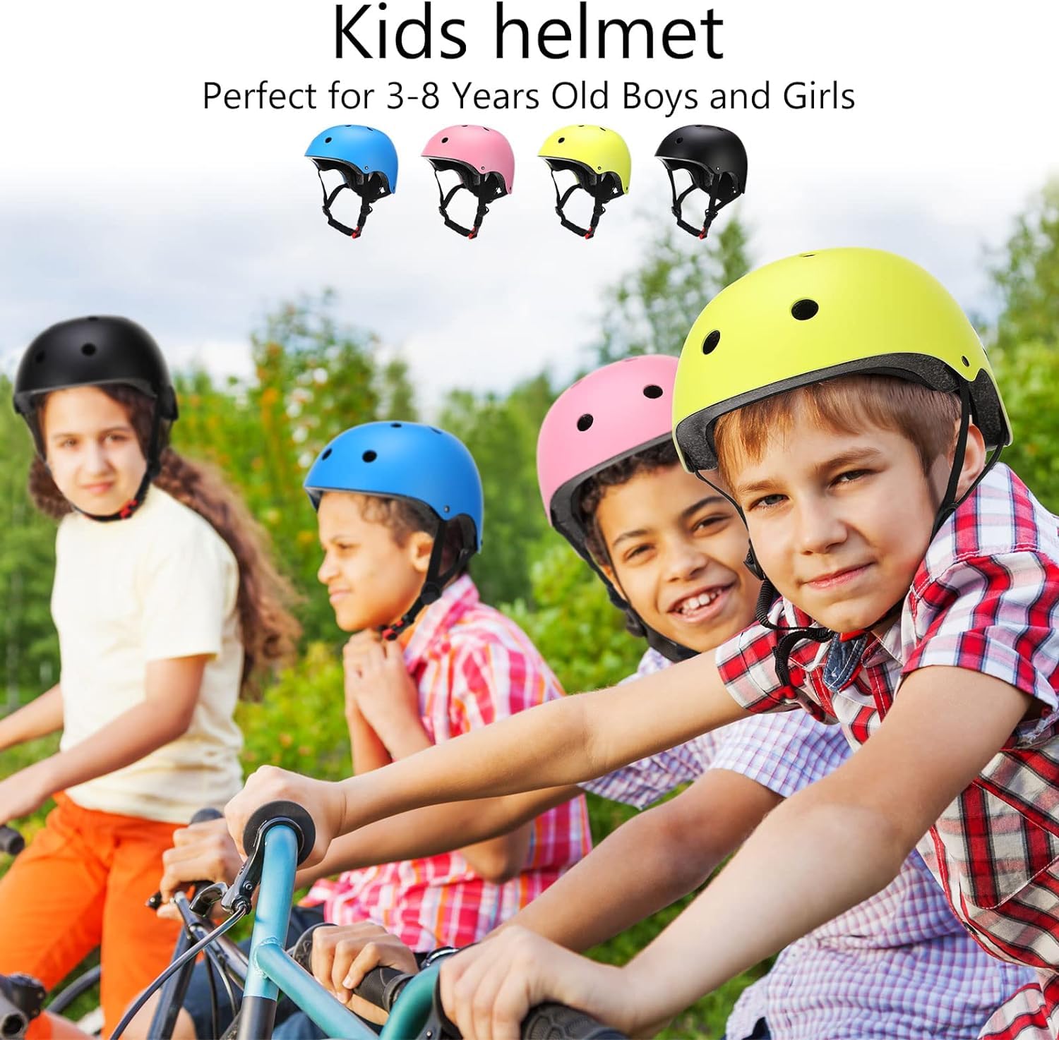 Casco da bici per bambini da 2 a 13 anni, regolabile, multi-sport, leggero, protezione di sicurezza, per BMX, ciclismo, skateboard, scooter, pattinaggio a rotelle