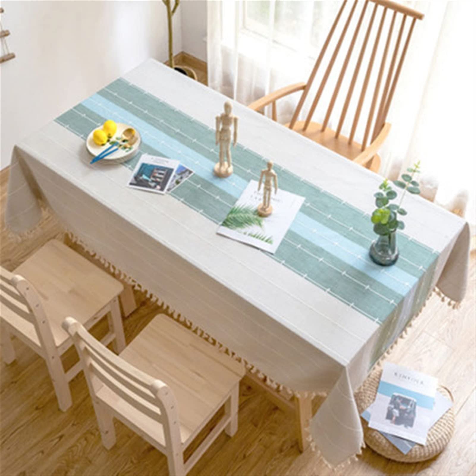 Nappe en lin de coton rayée avec franges pour table de cuisine et restaurant