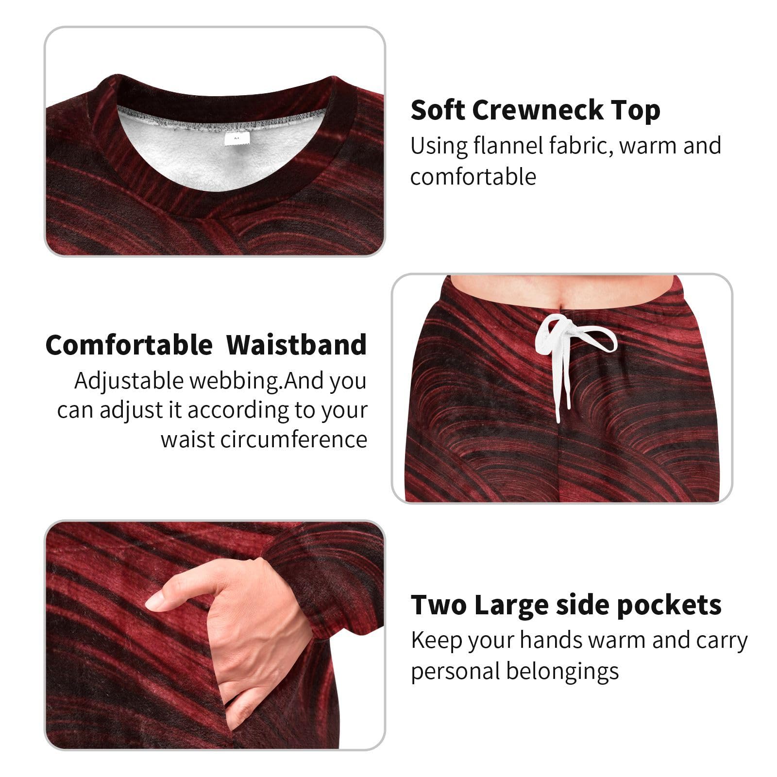 Set pigiama da donna in morbido velluto, a maniche lunghe, confezione da 2, colore: rosso