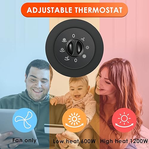 Miniatura 4 de Calentador de espacio eléctrico portátil, 1200 W/600 W, calentador de habitación personal con termostato ajustable, pequeño calentador de cerámica