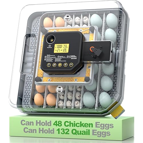 Egg Incubator for Hatching 48-132 Chicken/Quail/Turkey Eggs, 360° View Poultry Incubators with Automatic Egg Turning/Humidity Control&Alarm/Auto Water Adding/Adjustable Tray, for Beginner/Farm/Home