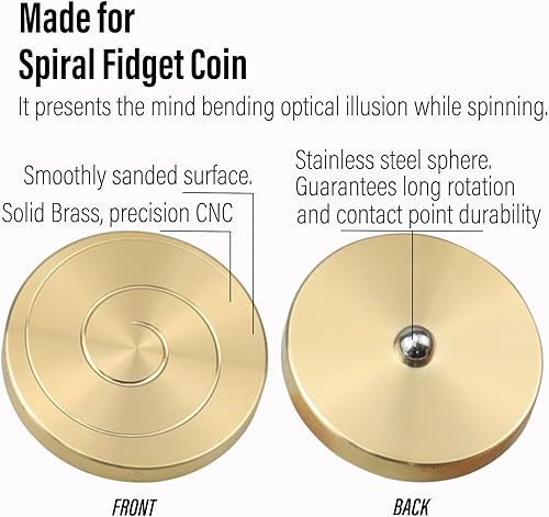 Miniatura 10 de FREELOVE Moneda giratoria en espiral con lanzador, juguete cinético de metal para adultos, rotación silenciosa, ilusión óptica que dobla la mente,