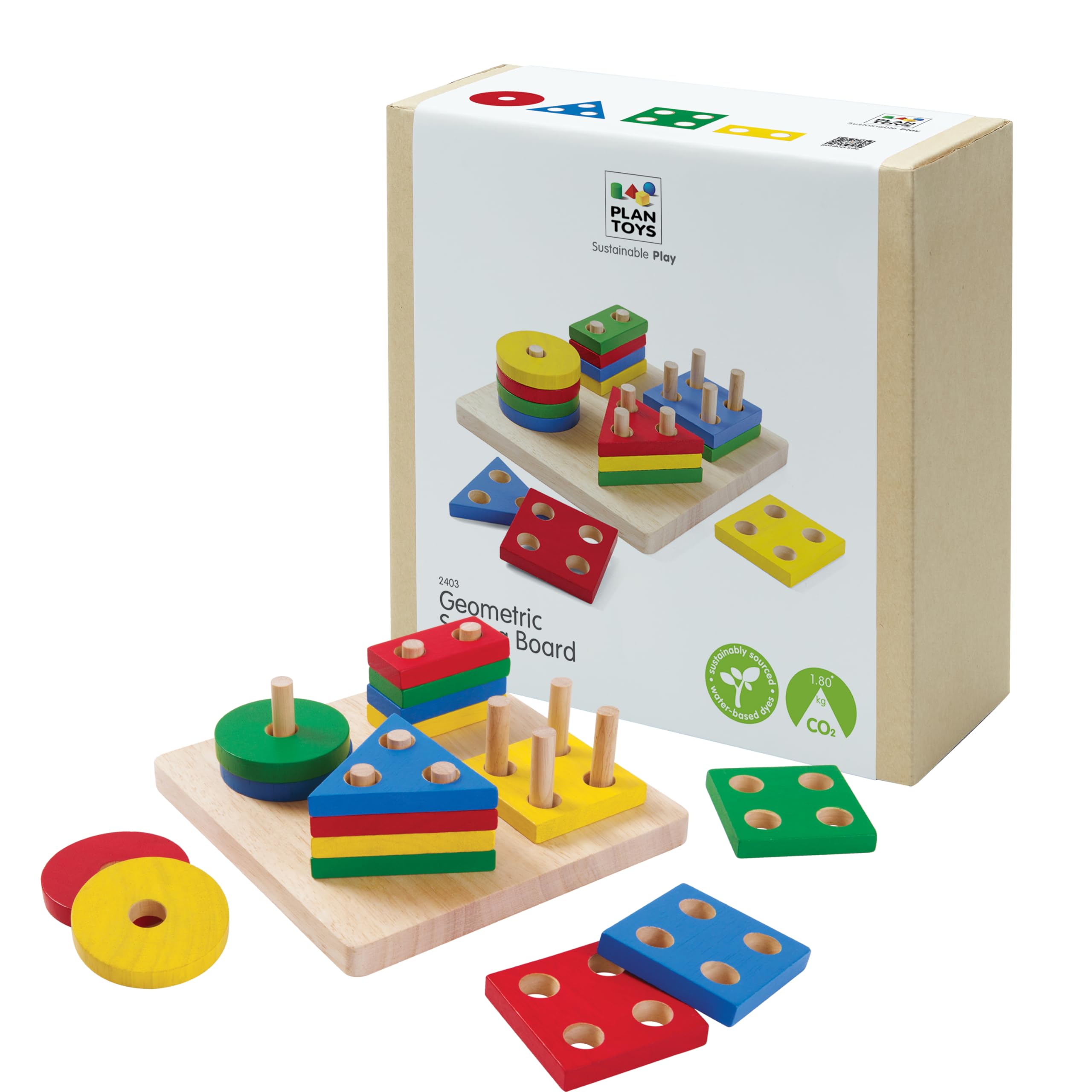 PlanToys® Wooden Shape Sorter Toy for Toddlers | Montessori Educational Learning Toy for Color & Shape Recognition | Eco-Friendly Fine Motor Skills Toy for Preschool Math & STEM Development