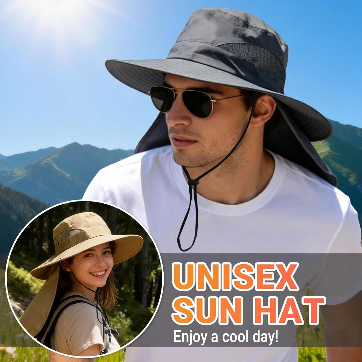 NPQQUAN Sun Hats for Men Women UPF 50+ UV Protection Wide Brim Bucket Hat Safari Hiking Fishing Hats - Image 2