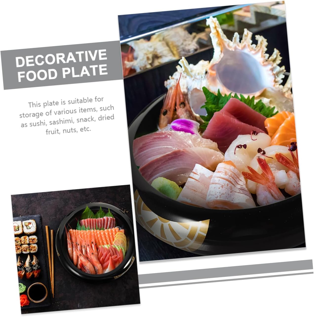 Round Japanese Sushi Plate Ice Insert Multi-functional Sashimi Serving Tray for Home and Restaurant Decorative Food Display Dish