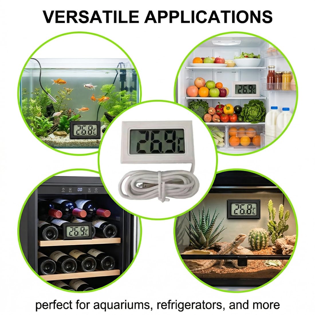 Termómetro Acuario Digitale Mini, 2 Piezas, Termómetro Digital con Sonda Externa Impermeable, Termometro nevera, para refrigerador Aquarium fridge freezer, Armadietto, Interior Exterior