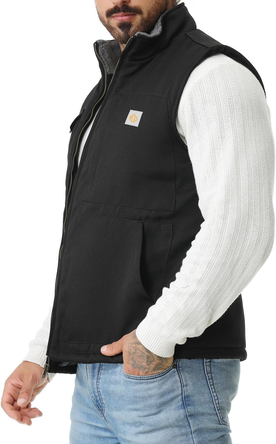 Men's Loose Fit Washed Duck Fleece-Lined Waterproof Workwear Mock-Neck Vest - Image 5