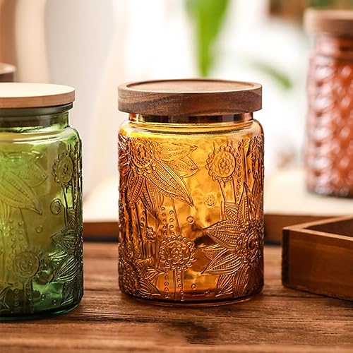 Miniatura 3 de ANSQU Tarro de vidrio vintage de 23.7 onzas con tapa de madera maciza, almacenamiento hermético para té suelto, café, dulces, galletas, detergente