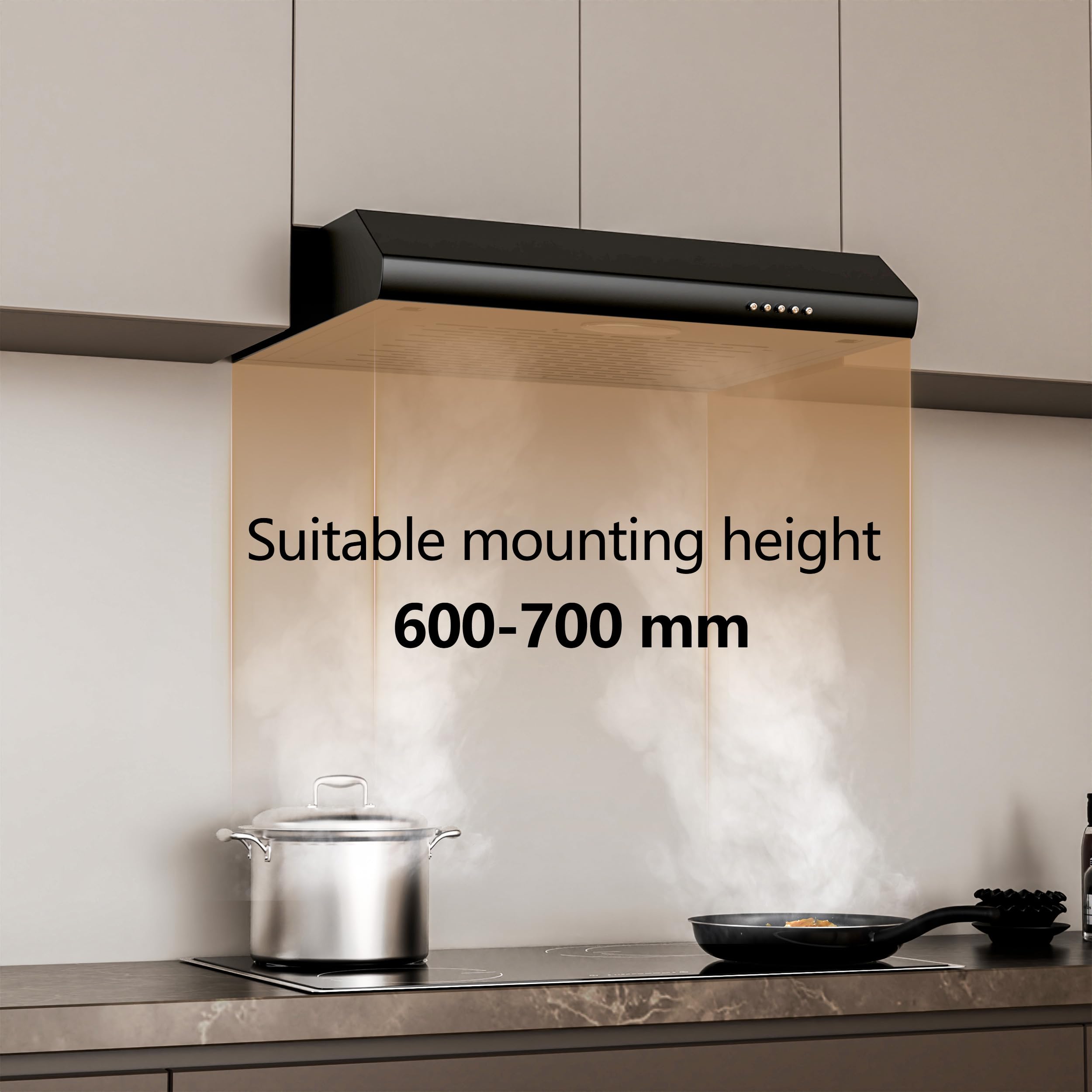 FIREGAS Cappa Aspirante 60 cm, Alta Efficienza, Design Moderno, Luce LED, Risparmio Energetico e Ricircolo,Cappa Cucina,Cappa Aspirante 60 cm Sottopensile,Nero
