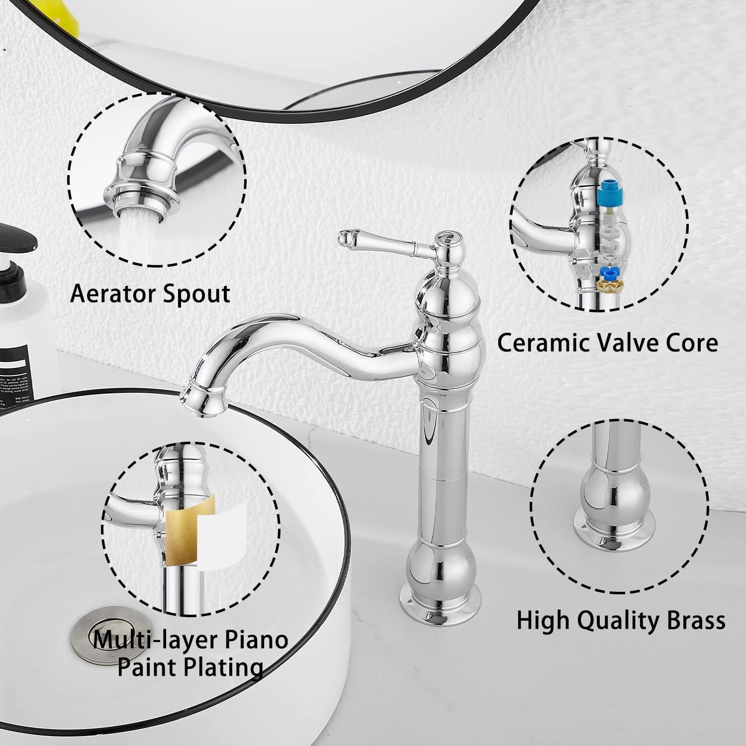 GGStudy 360° Swivel Chrome Single Handle One Hole Bathroom Sink Faucet Matching with Pop Up Drain