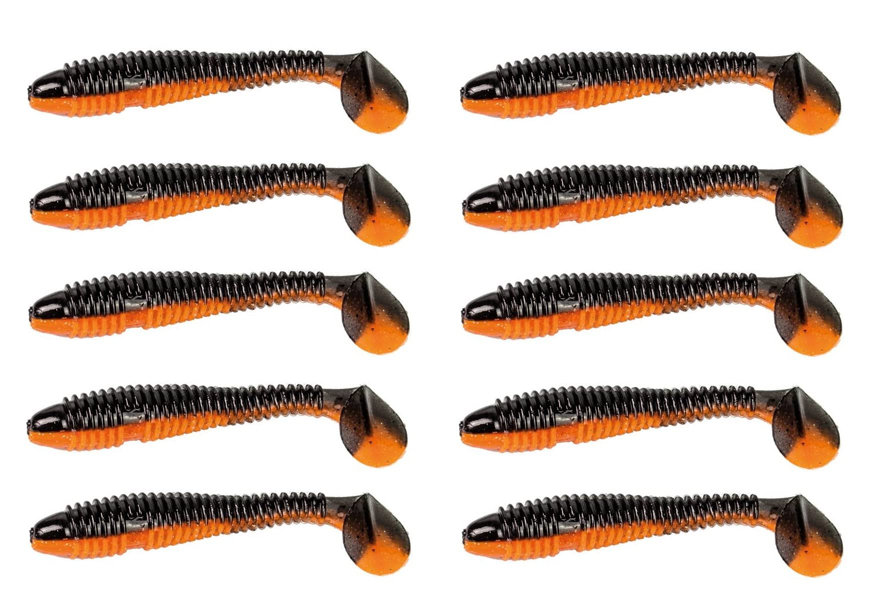 Heron Crime Shad 10Pz Nero Arancio 4.50Cm Pesca Spinning Spigola Luccio Perca Esca Artificiale