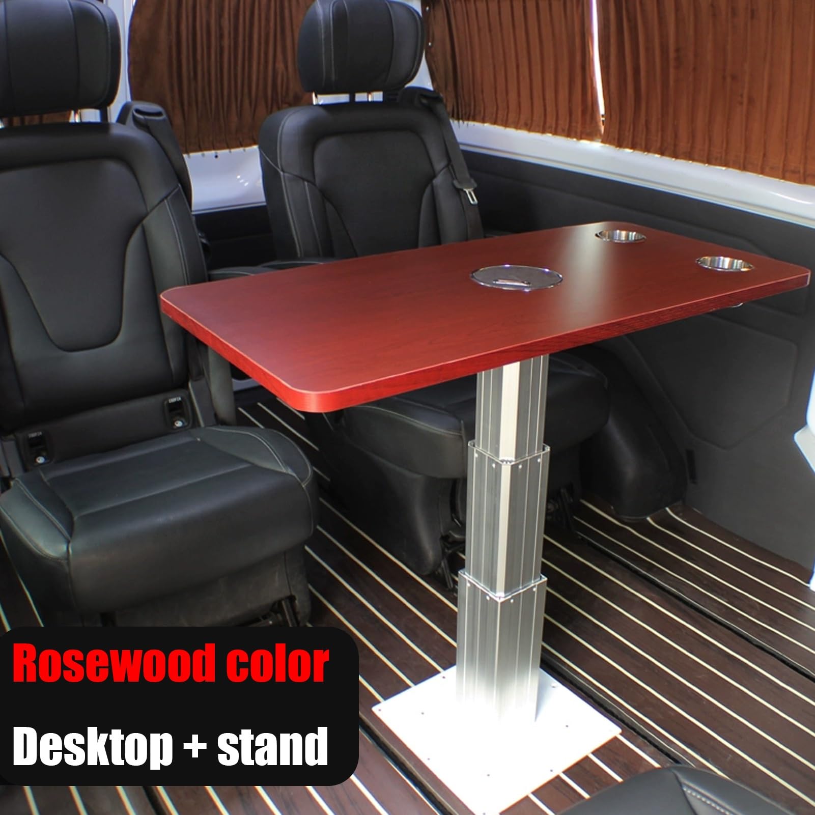 Mesa Plegable for Autocaravana, Mesas Telescópicas Ajustables for Autocaravana, Patas de Pedestal de Aleación de Aluminio, Patas de Barra Elevadora, con 2 Portavasos(Brown)