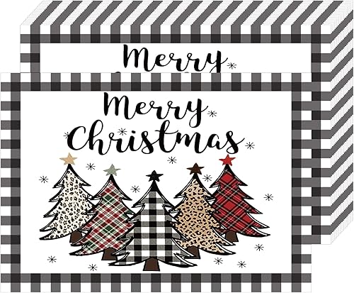 Miniatura 1 de Kosiz 50 manteles individuales desechables para árbol de Navidad, diseño de cuadros de búfalo para árbol de Navidad, acuarela, decoración de mesa de