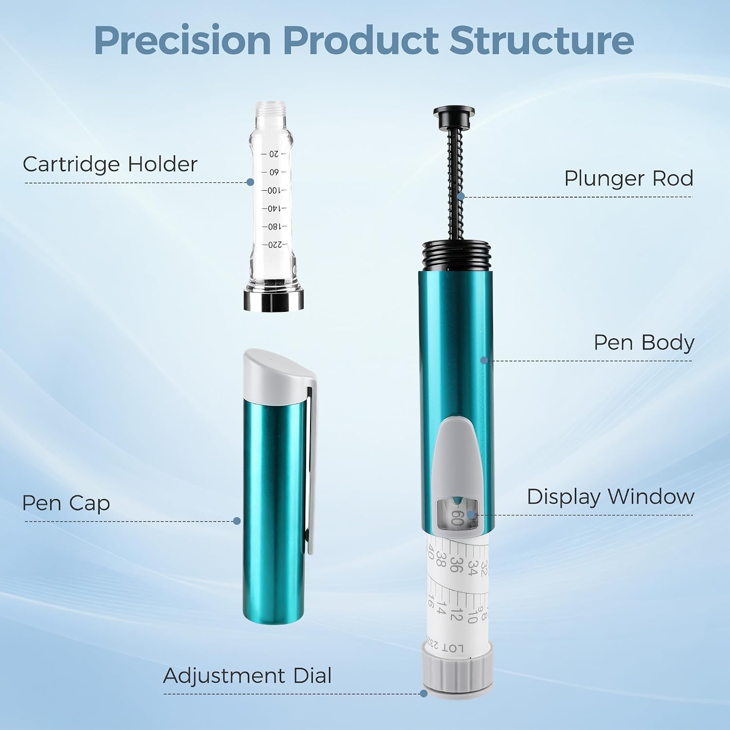60 Unit Pen Injector,Reusable V3 Injection Pen (Green)