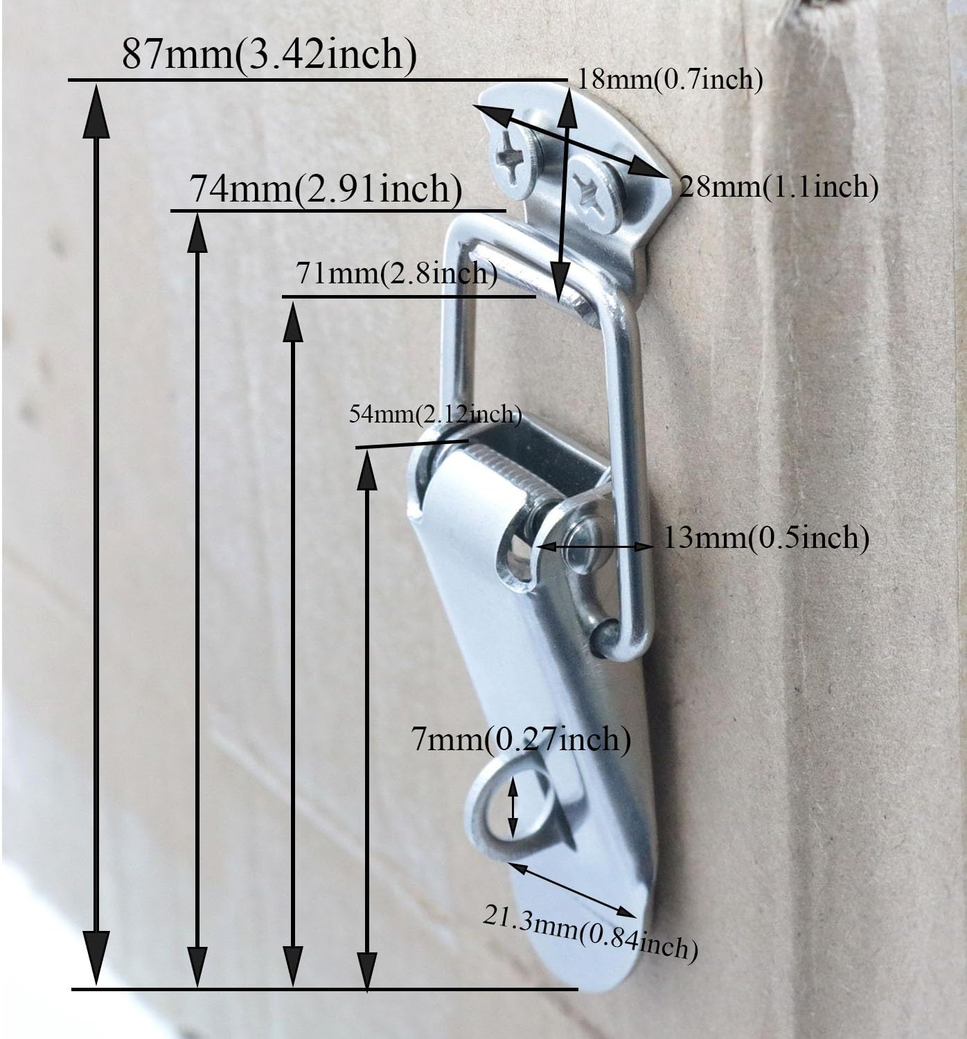 yukata Silver Stainless Steel Toggle Latchs 87 x 28mm Box Cabinet Latch Hardware Closet Box Cabinet Trunk Trailer Toolbox Door Hood Latch Metal Fasteners with Screws for cabinets, Doors, Boxes 2PCS
