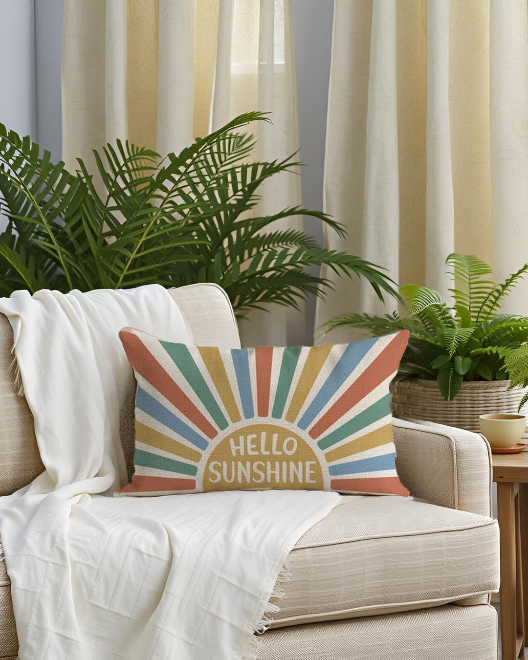 PANDICORN Hello Sunshine Throw Pillow Covers 12x20 Inch Rainbow image 2