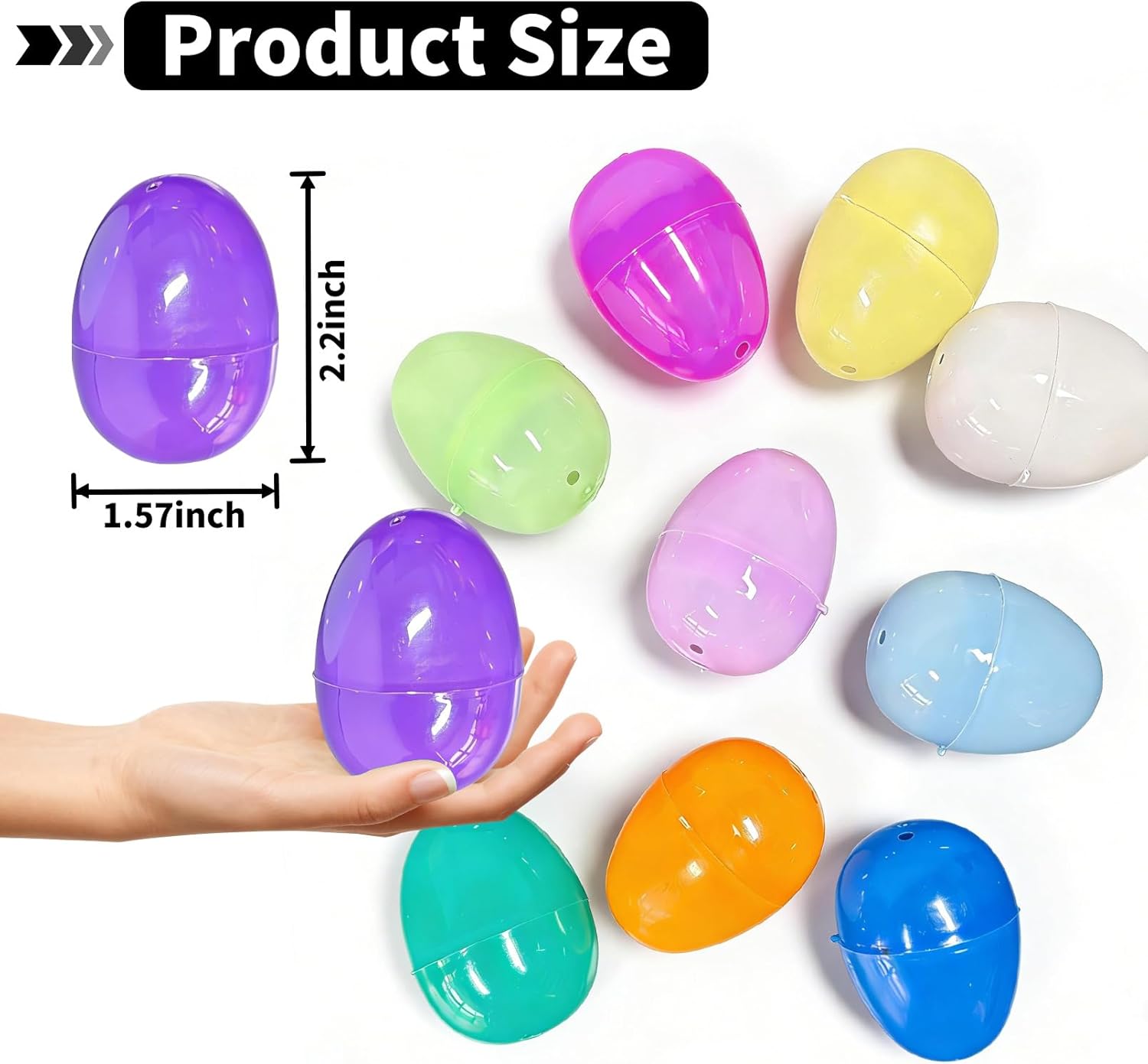 50 Pack Easter Eggs Party Favor - 2.3" Height Assorted Bright Colors Plastic Easter Eggs, Reusable & Perfect for Easter Decor, Egg Hunts, Basket Stuffers Fillers