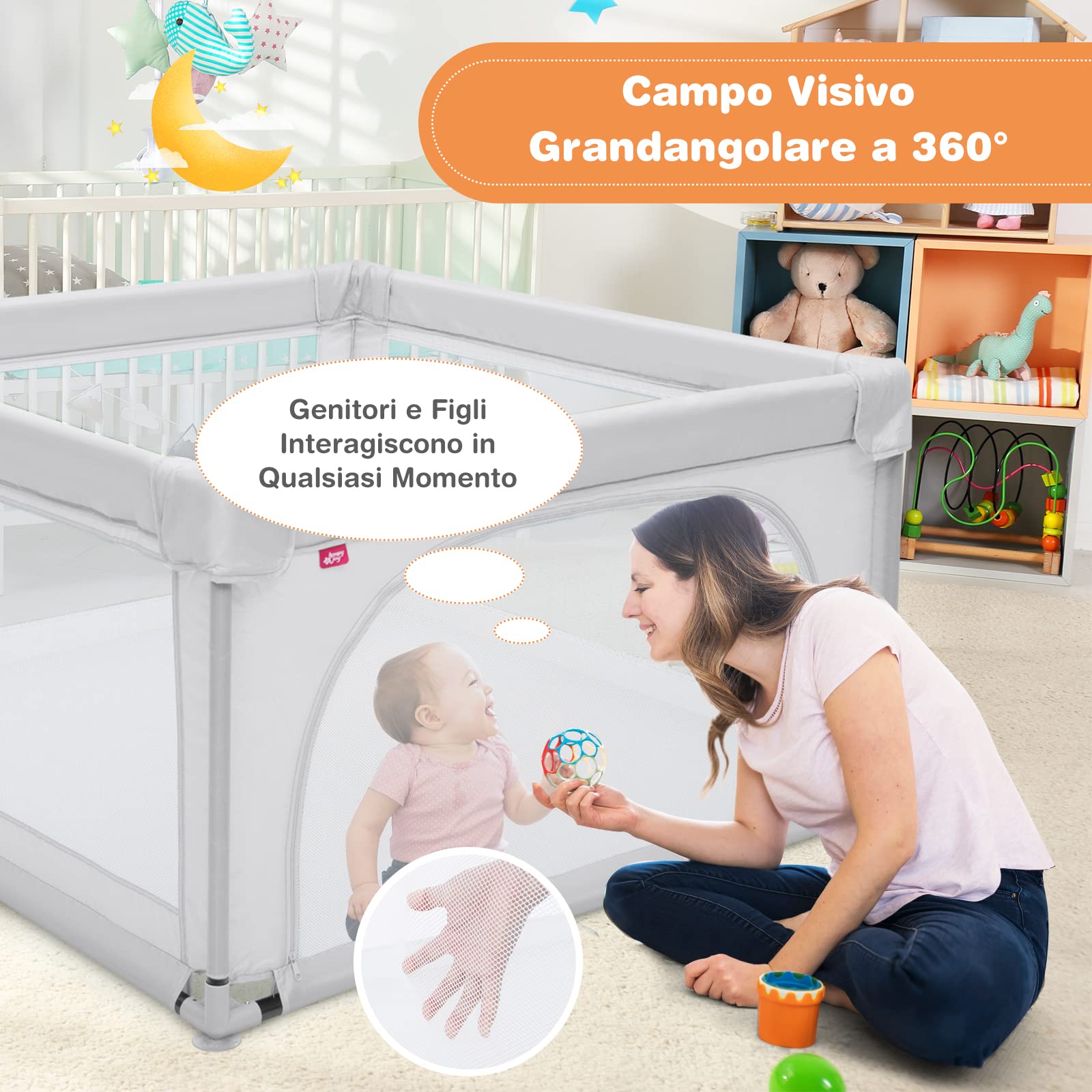 RELAX4LIFE Box per Bambini con 50 Palline,2 Anelli,2 Entrate Laterali con Chiusura Lampo,Rete Traspirante, Centro di Attività (Grigio Chiaro, 120x120cm)