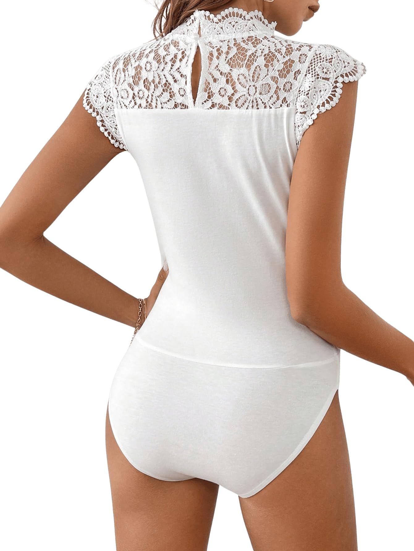 GORGLITTER Damen Spitzen Body Bodysuit Elegant Blusebody Flügelärmel