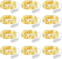 Vista 8 de Brightown Paquete de 24 luces LED de hadas que funcionan con pilas, 20 luces LED, 2,1 metros, cable plateado impermeable, luces de luciérnagas