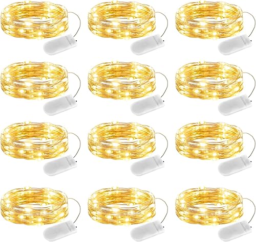 Miniatura 8 de Brightown Paquete de 24 luces LED de hadas que funcionan con pilas, 20 luces LED, 2,1 metros, cable plateado impermeable, luces de luciérnagas