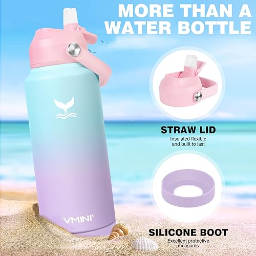 Miniatura 5 de Botella de agua, botella de agua aislada con popote y bota, botella de agua de acero inoxidable para deportes y viajes, termo aislado para hombres,