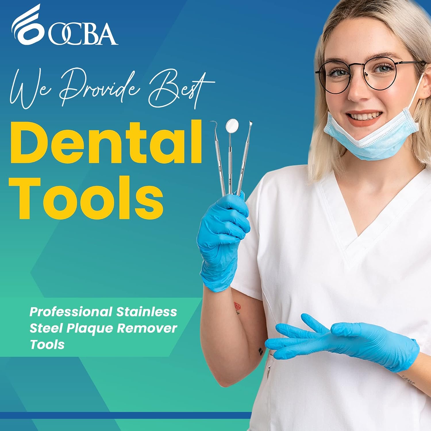 OCBA Dental Plaque Remover for Teeth Cleaning Kit for Plaque Removal Tools Including Dentist Mirror for Personal and Home Use